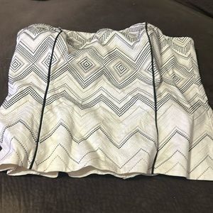 White House Black Market Black and White Geometric strapless Top